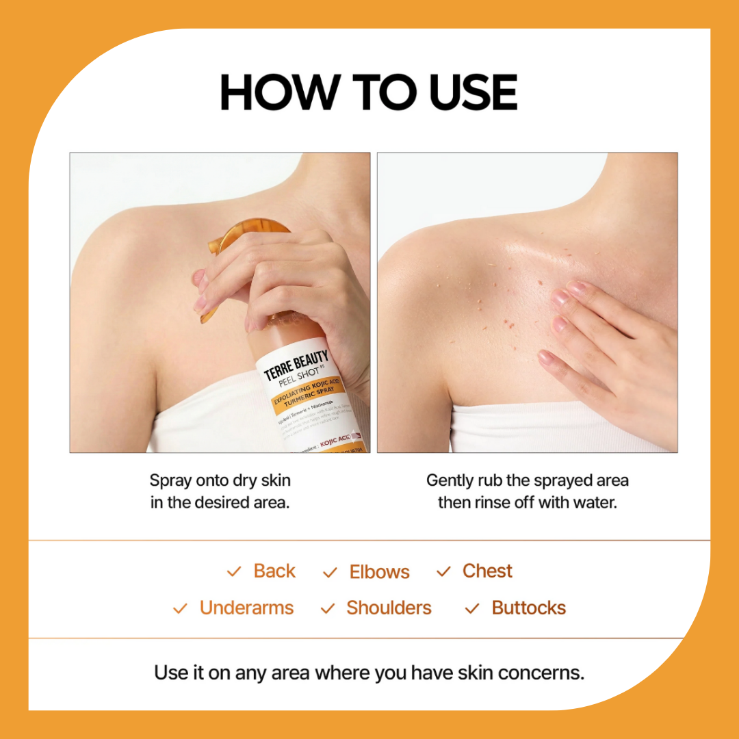 Terre Beauty Peel Shot — Kojic Acid + Turmeric Body Peel Spray